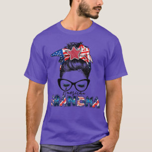 American Grandma Messy Bun Women USA Flag Funny 4t T-Shirt