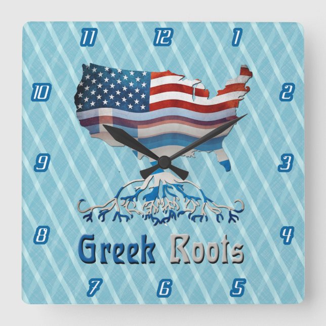 American Greek Roots Square Wall Clock (Front)