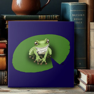 American Green Tree Frog Lily Pad Ceramic Tile