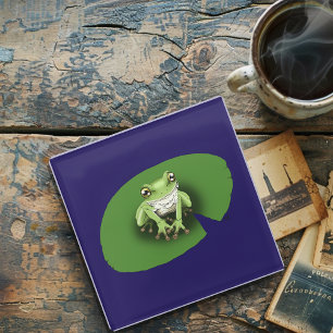 American Green Tree Frog Lily Pad Glass Coaster