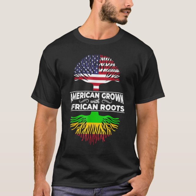 American Grown African Roots USA Flag Black Histor T-Shirt (Front)