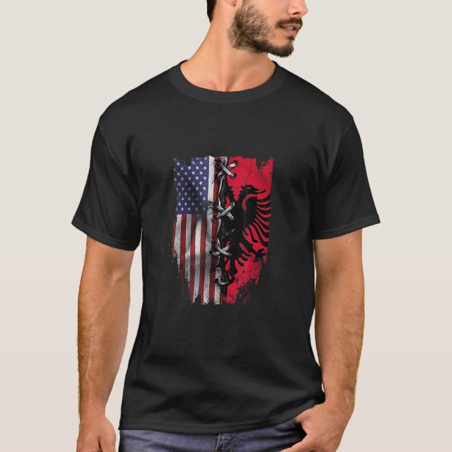 American Grown Albania Roots USA Albanian Flag T-Shirt (Front)