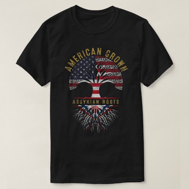 American Grown Assyrian Roots Tree Flag Family Her T-Shirt (Design Front)