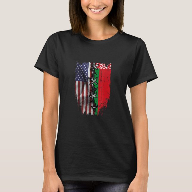 American Grown Belarusian Roots USA Belarus Flag T-Shirt (Front)