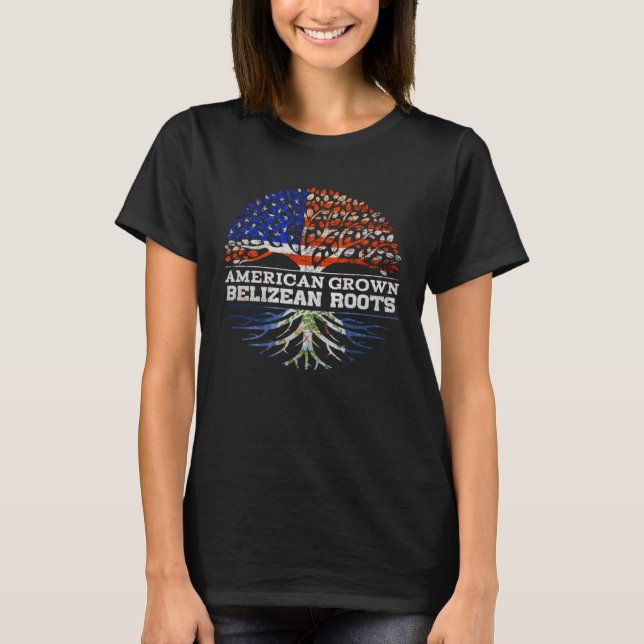 American Grown Belizean Roots America Belize Tree  T-Shirt (Front)