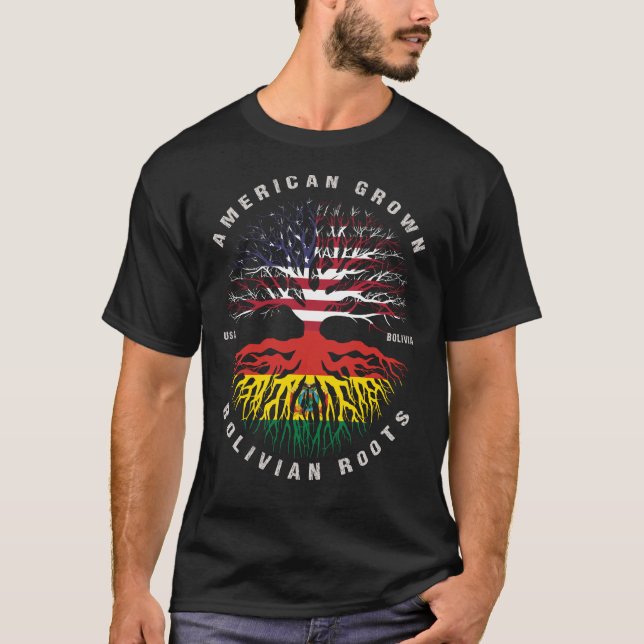 American Grown Bolivian Roots Bolivia Flag T-Shirt (Front)