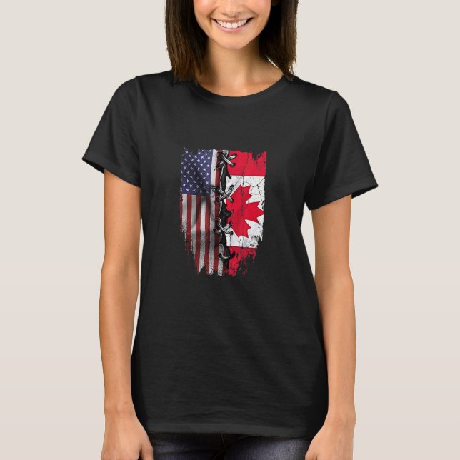 American Grown Canadian Roots USA Canada Flag T-Shirt (Front)