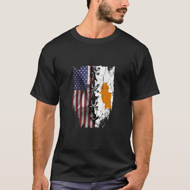 American Grown Cypriot Roots USA Cyprus Flag T-Shirt (Front)