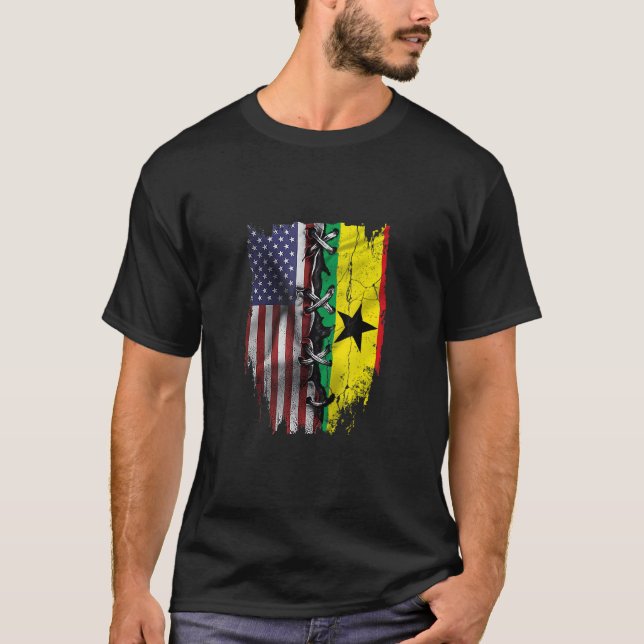 American Grown Ghanaian Roots USA Ghana Flag T-Shirt (Front)