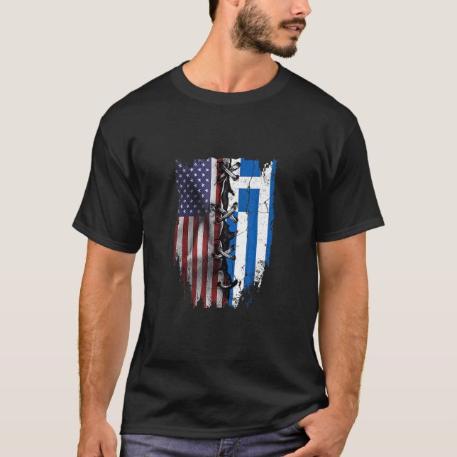 American Grown Greek Roots USA Greece Flag T-Shirt (Front)
