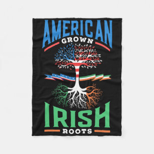 American Grown Irish Roots St. Patricks Day Green Fleece Blanket