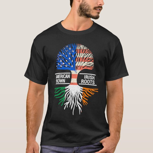 American Grown Irish Roots USA Ireland Flag ST PAT T-Shirt (Front)