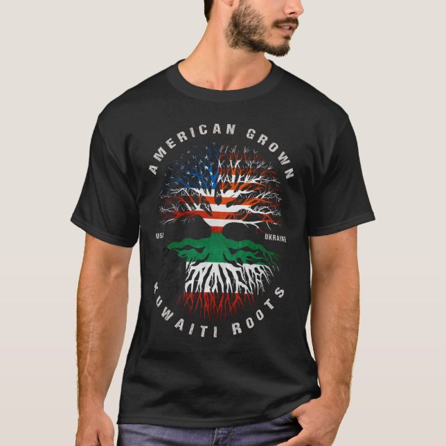 American Grown Kuwaiti Roots Kuwait Flag T-Shirt (Front)