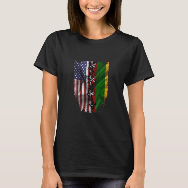 American Grown Lithuanian Roots USA Lithuania Flag T-Shirt (Front)