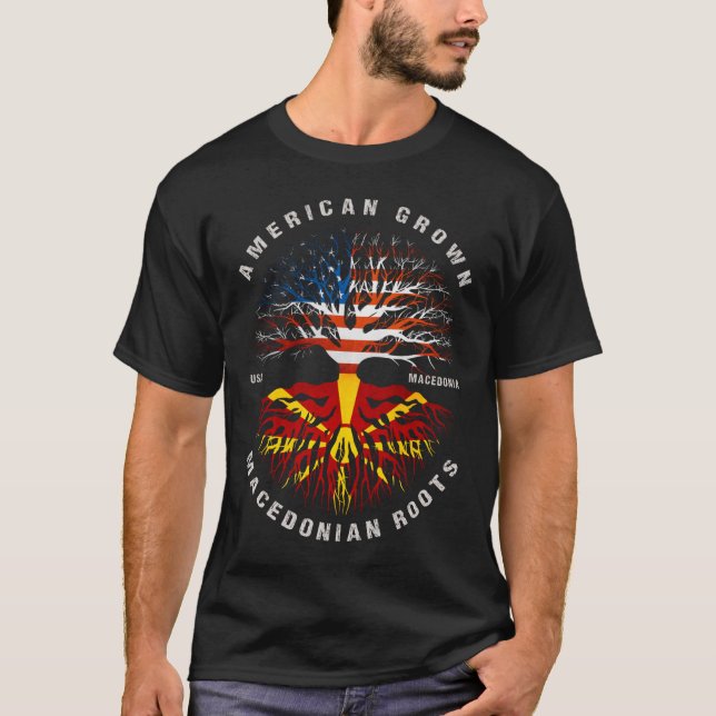 American Grown Macedonian Roots Macedonia Flag T-Shirt (Front)