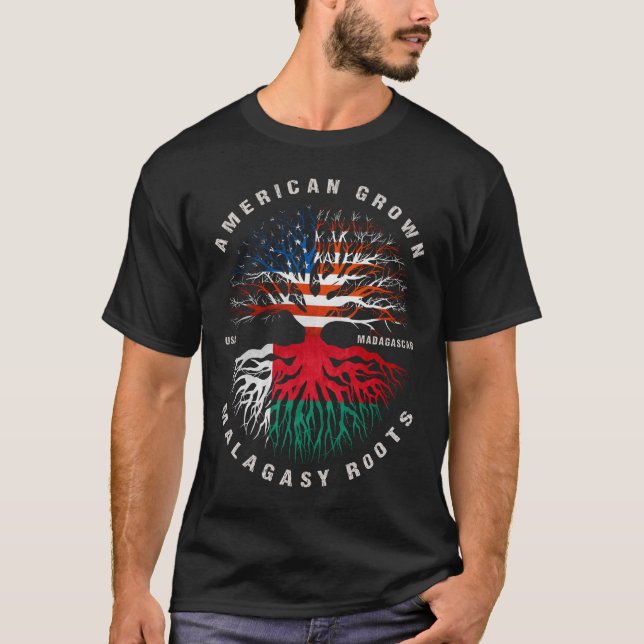 American Grown Malagasy Roots Madagascar Flag T-Shirt (Front)
