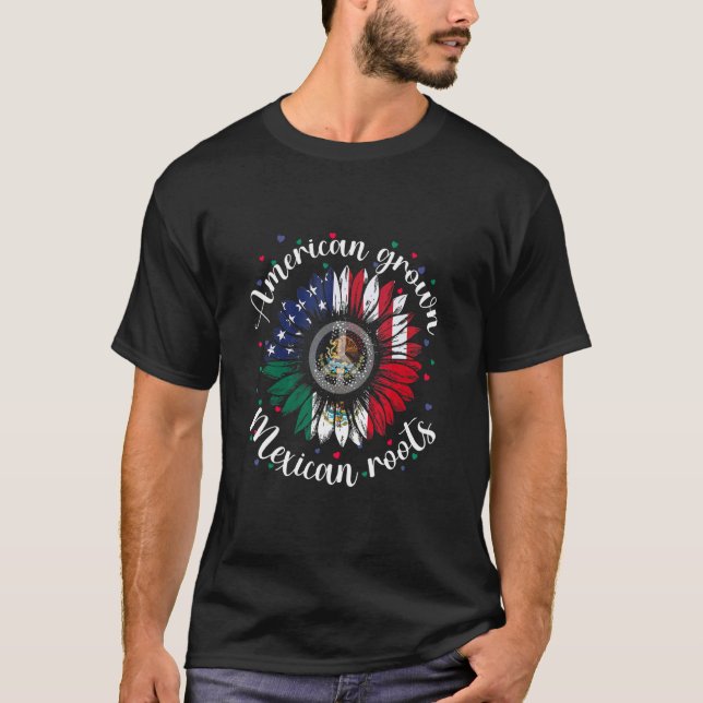 American Grown Mexican Roots Cinco De Mayo Sunflow T-Shirt (Front)