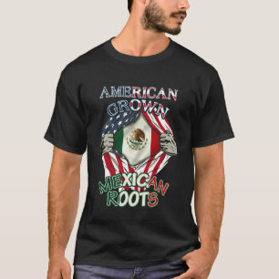 American Grown Mexican Roots Love Flag Tee Funny U