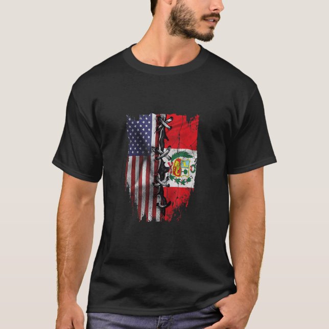 American Grown Peruvian Roots USA Peru Flag T-Shirt (Front)
