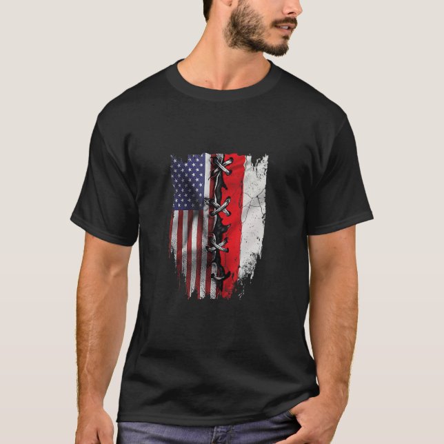 American Grown Polish Roots USA Poland Flag T-Shirt (Front)