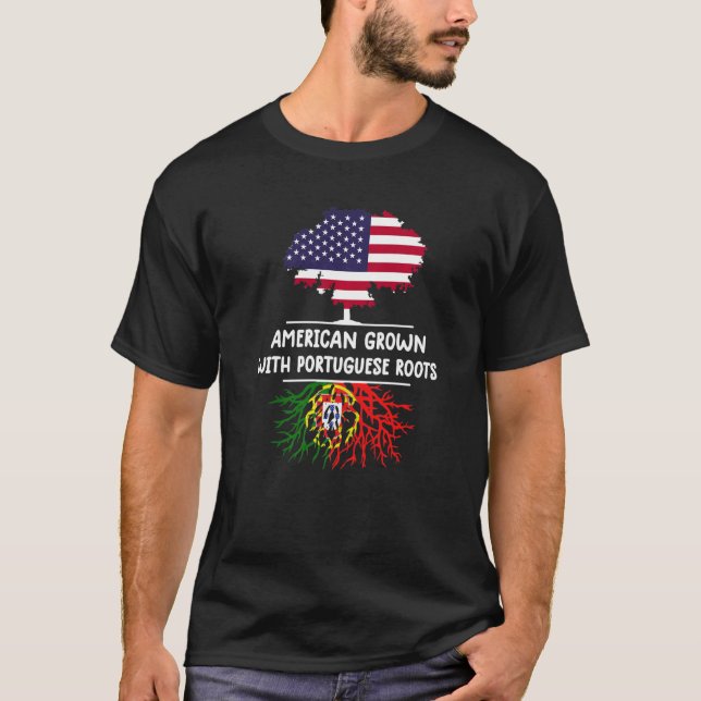 American Grown Portuguese Roots Portugal Flag Port T-Shirt (Front)