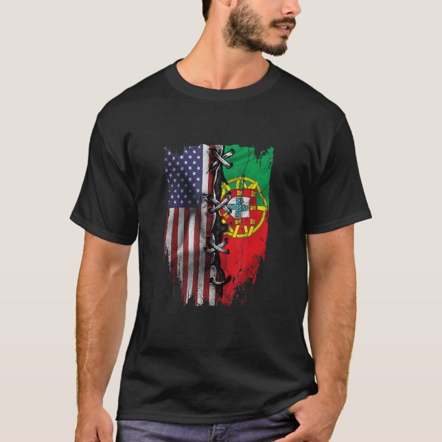 American Grown Portuguese Roots USA Portugal Flag T-Shirt (Front)