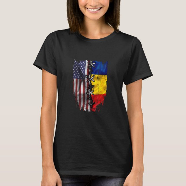 American Grown Romanian Roots USA Romania Flag T-Shirt (Front)