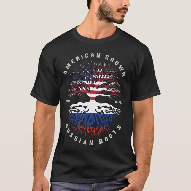American Grown Russian Roots Russia Flag T-Shirt (Front)