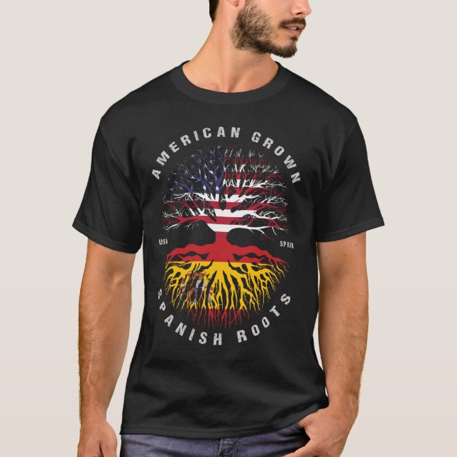 American Grown Spanish Roots Spain Flag T-Shirt (Front)