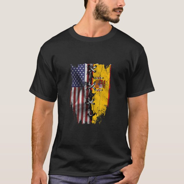 American Grown Spanish Roots USA Spain Flag T-Shirt (Front)