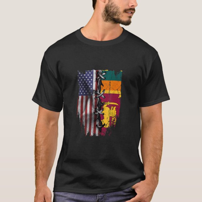 American Grown Sri Lankan Roots USA Sri Lanka Flag T-Shirt (Front)