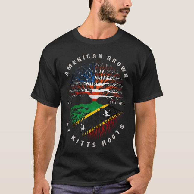 American Grown St Kitts Roots Saint Kitts Flag T-Shirt (Front)