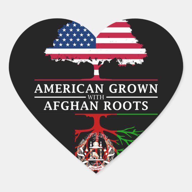 American Grown with Afghan Roots   Afghanistan Heart Sticker (Front)