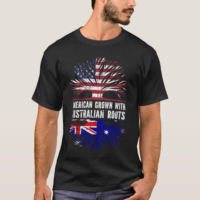 American Grown with Australian Roots USA Flag T-Shirt (Front)