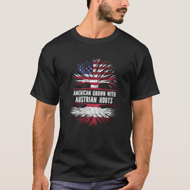 American Grown With Austrian Roots USA Flag Austri T-Shirt (Front)