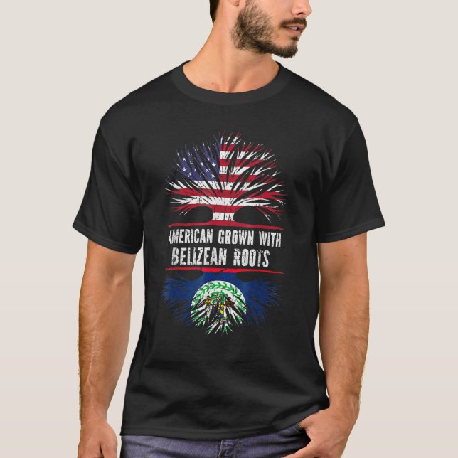 American Grown With Belizean Roots Usa Flag Belise T-Shirt (Front)