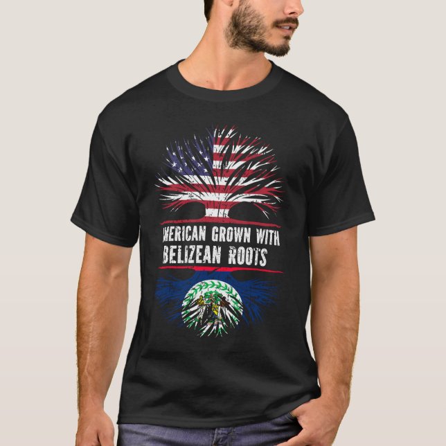 American Grown with Belizean Roots USA Flag T-Shirt (Front)