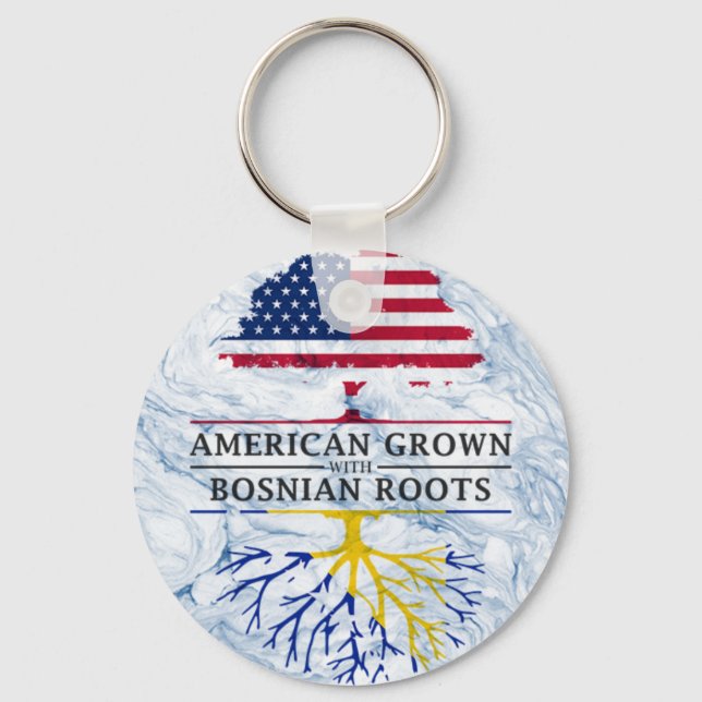 American Grown with Bosnian Roots Marble Style Key Ring (Front)