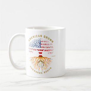 American Grown With Cherokee Roots Tree Usa Flag  Coffee Mug