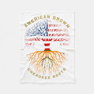 American Grown With Cherokee Roots Tree Usa Flag Fleece Blanket