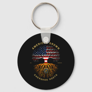 American Grown With Cherokee Roots Tree Usa Flag Key Ring