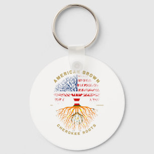 American Grown With Cherokee Roots Tree Usa Flag Key Ring