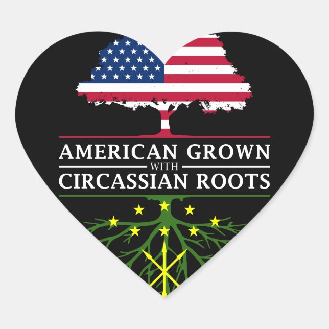 American Grown with Circassian Roots   Circassia Heart Sticker (Front)