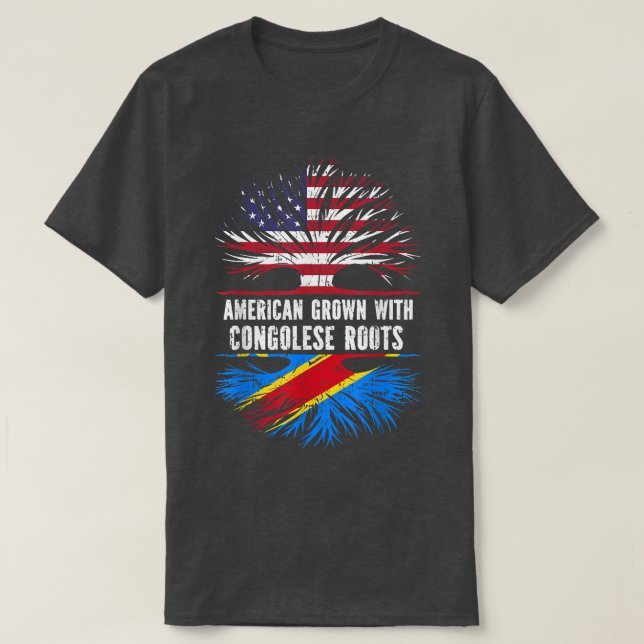 American Grown with Congolese Roots USA Flag Congo T-Shirt (Design Front)