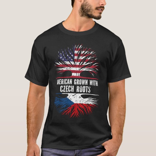 American Grown with Czech Roots USA Flag T-Shirt (Front)