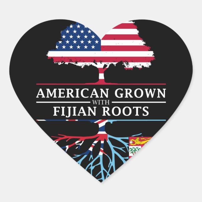 American Grown with Fijian Roots   Fiji Design Heart Sticker (Front)