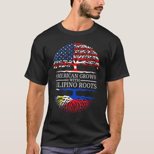 American Grown With Filipino Roots Usa Flag Tree P T-Shirt (Front)