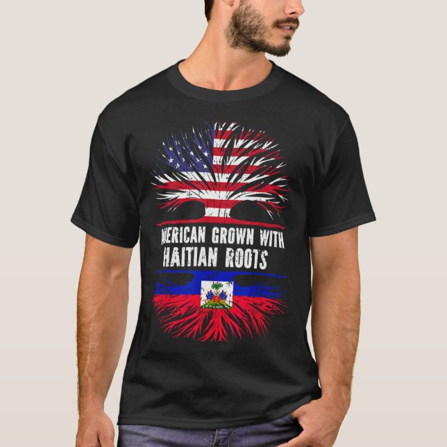American Grown With Haitian Roots Usa Flag Haiti  T-Shirt (Front)