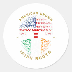 American Grown With Irish Roots Tree Usa Flag Uniq Classic Round Sticker