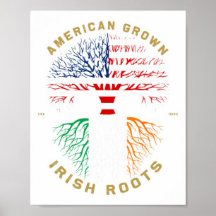 American Grown With Irish Roots Tree Usa Flag Uniq Poster